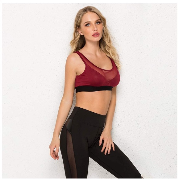 Red Mesh See Through Full Coverage Sports Bra Vcut - Picture 11 of 12